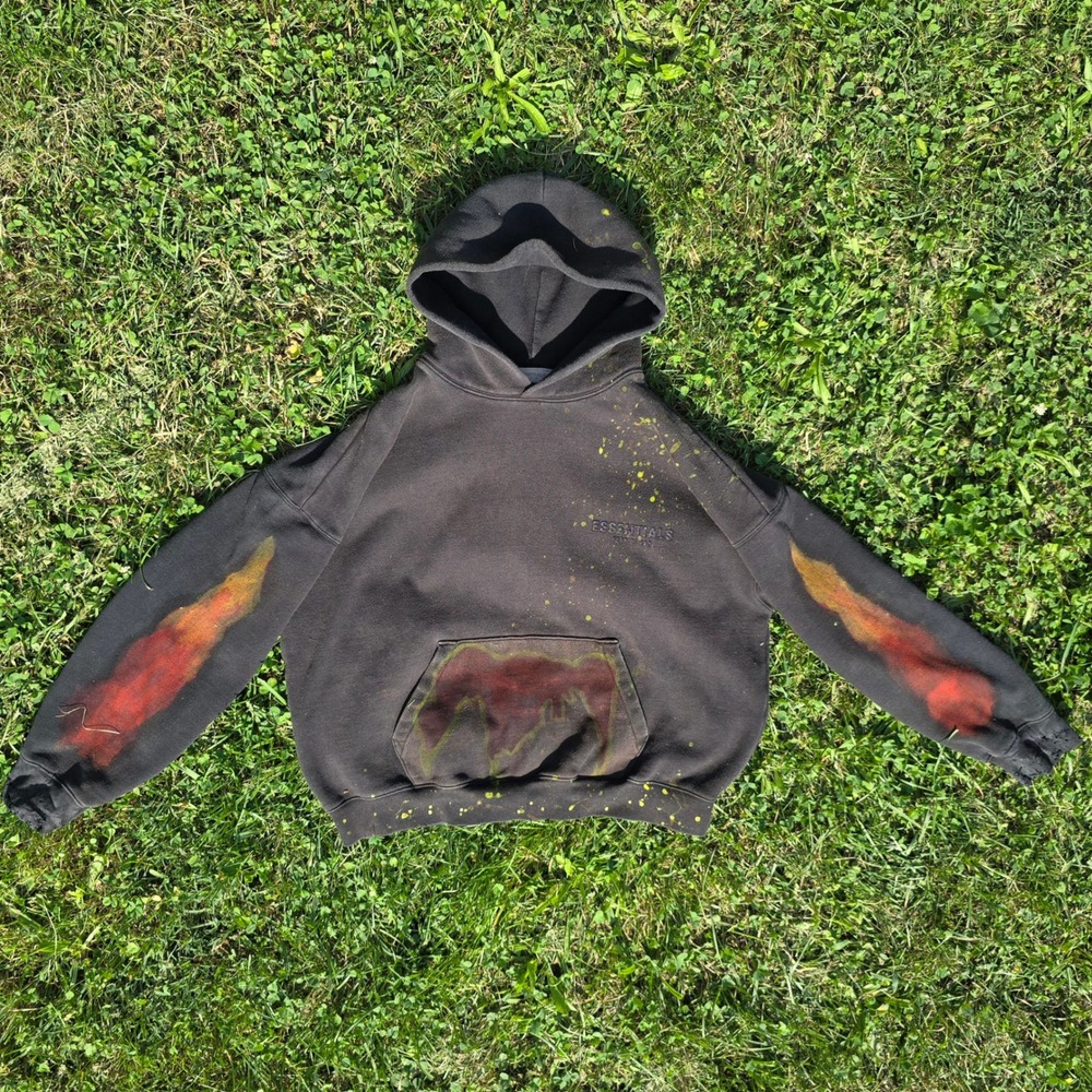 Essentials Fear of God Custom Flamer Faded Oversized Baggy Streetwear Hoodie Med